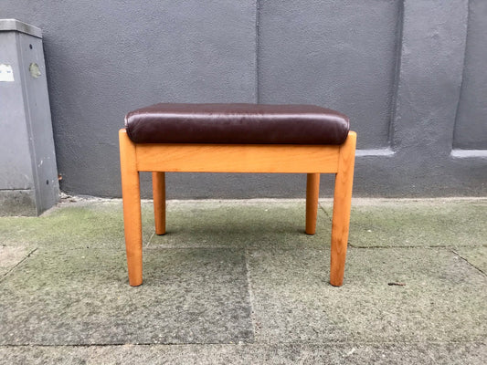 Vintage Scandinavian Beech & Leather Ottoman from Farstrup Møbler, 1970s