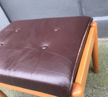 Vintage Scandinavian Beech & Leather Ottoman from Farstrup Møbler, 1970s-LCR-875571