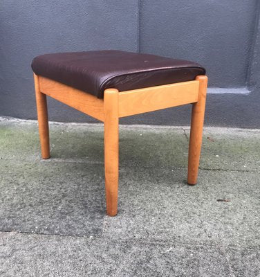 Vintage Scandinavian Beech & Leather Ottoman from Farstrup Møbler, 1970s-LCR-875571