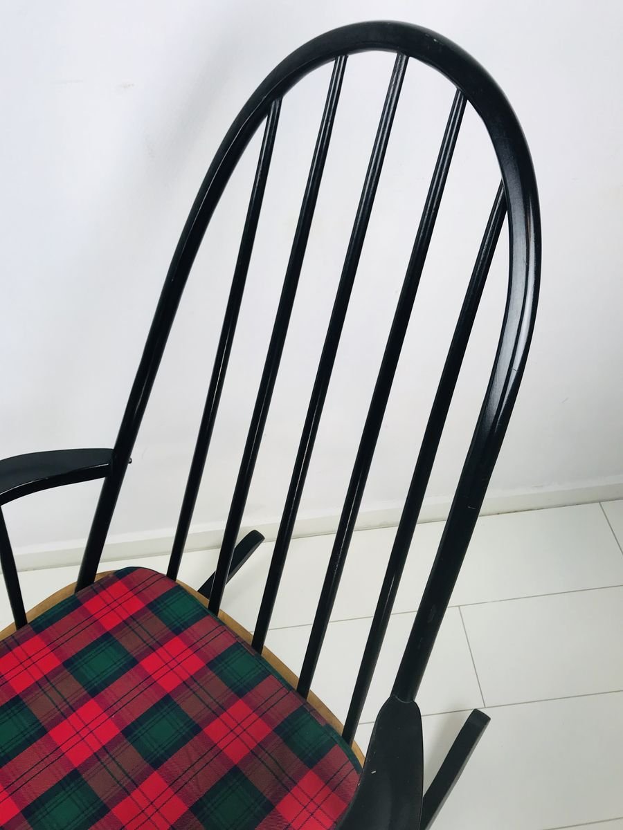 Vintage Scandinavian Black Beech & Oak Rocking Chair, 1960s