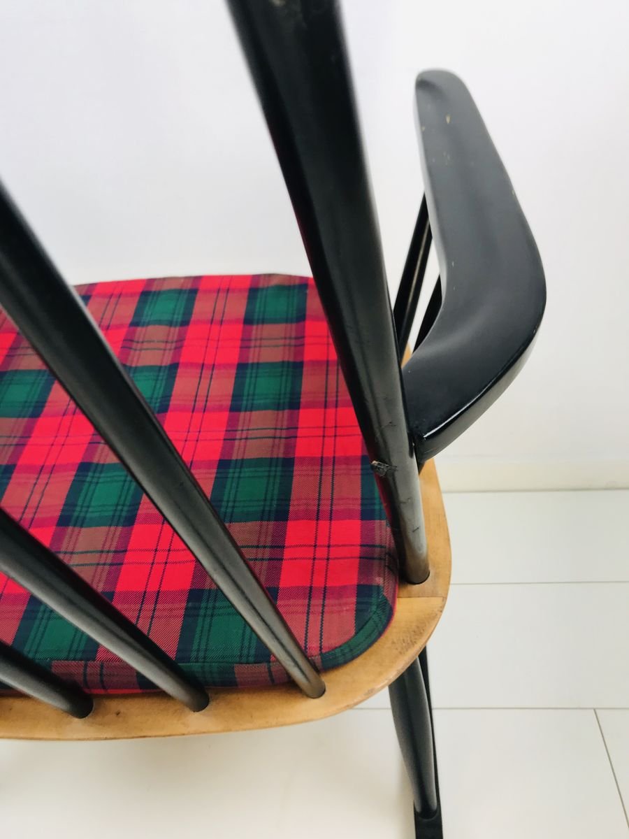 Vintage Scandinavian Black Beech & Oak Rocking Chair, 1960s