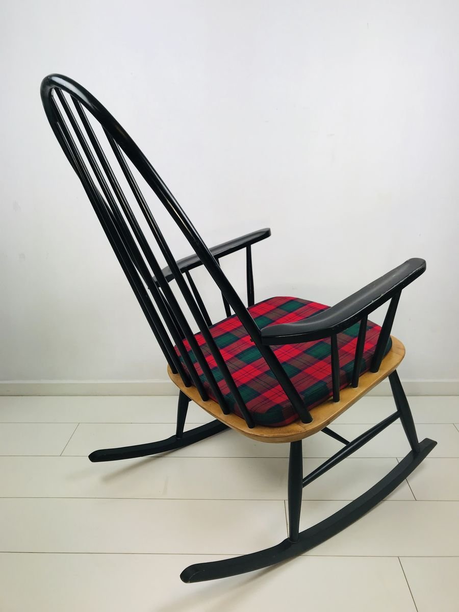 Vintage Scandinavian Black Beech & Oak Rocking Chair, 1960s