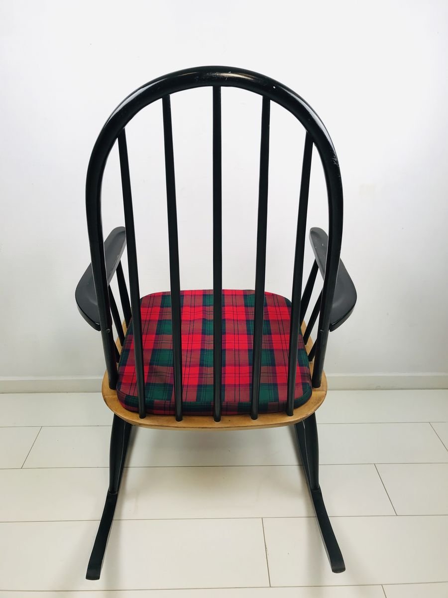 Vintage Scandinavian Black Beech & Oak Rocking Chair, 1960s