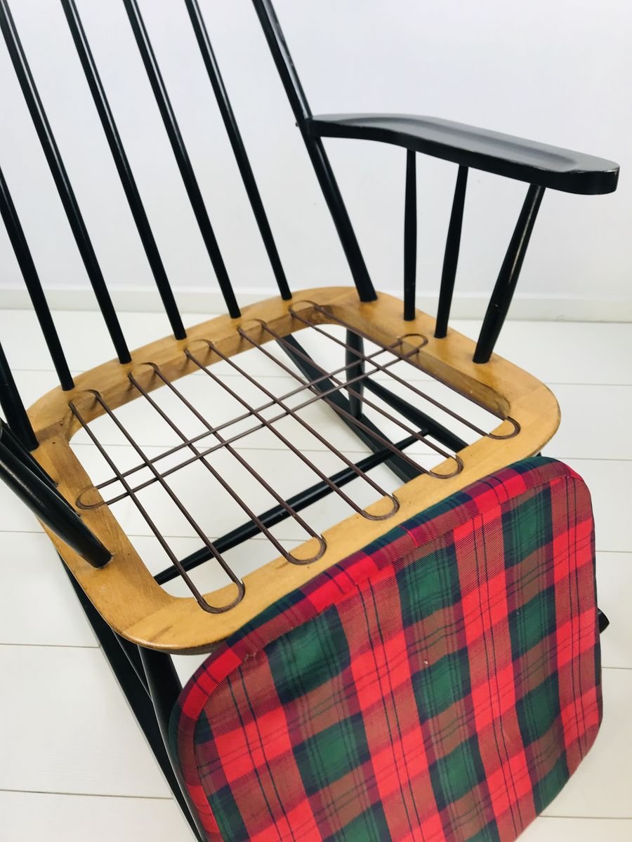 Vintage Scandinavian Black Beech & Oak Rocking Chair, 1960s