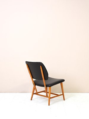 Vintage Scandinavian Black Leather Chair, 1950s-QWP-1420759