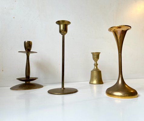 Vintage Scandinavian Brass Candleholders, 1960s, Set of 4-LCR-1340844