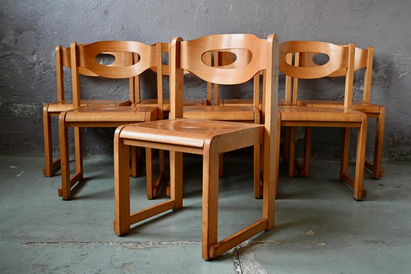 Vintage Scandinavian Chairs in Stackable Wood, Set of 8-AIU-1780586