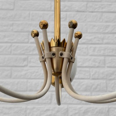 Vintage Scandinavian Five Arm Chandelier in Brass and Glass, Sweden, 1930s-LIV-2036201