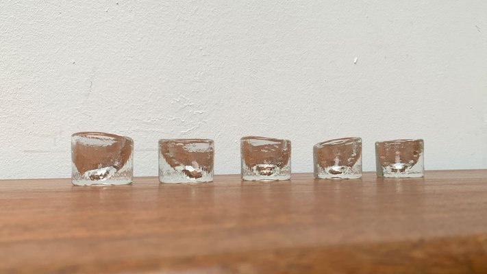 Vintage Scandinavian Ice Glass Candleholders, 1970s, Set of 5-UAH-1347990