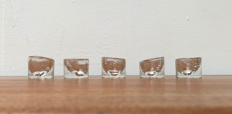 Vintage Scandinavian Ice Glass Candleholders, 1970s, Set of 5-UAH-1347990