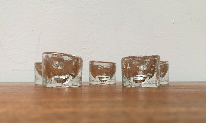 Vintage Scandinavian Ice Glass Candleholders, 1970s, Set of 5-UAH-1347990