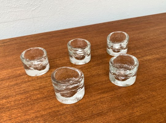 Vintage Scandinavian Ice Glass Candleholders, 1970s, Set of 5-UAH-1347990