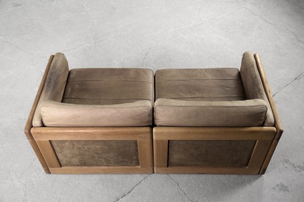 Vintage Scandinavian Mid-Century Modern Leather and Oak Sofa, 1970s-ZAA-1132143