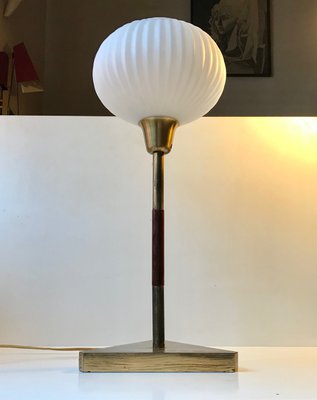 Vintage Scandinavian Opaline Glass and Brass Table Lamp, 1960s-LCR-767384