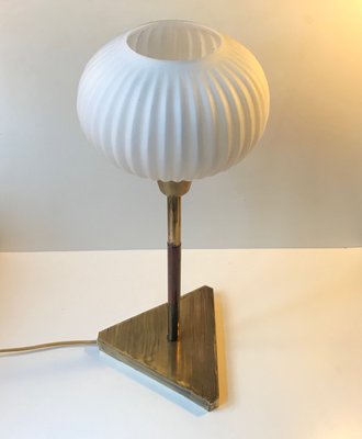 Vintage Scandinavian Opaline Glass and Brass Table Lamp, 1960s-LCR-767384