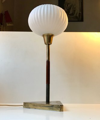 Vintage Scandinavian Opaline Glass and Brass Table Lamp, 1960s-LCR-767384