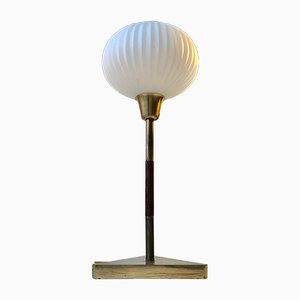 Vintage Scandinavian Opaline Glass and Brass Table Lamp, 1960s-LCR-767384