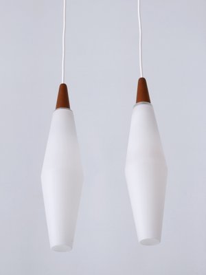 Vintage Scandinavian Opaline Glass and Teak Pendant Lamps, 1960s, Set of 2-WPT-1725565