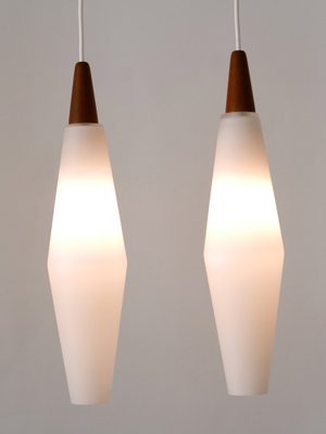 Vintage Scandinavian Opaline Glass and Teak Pendant Lamps, 1960s, Set of 2-WPT-1725565