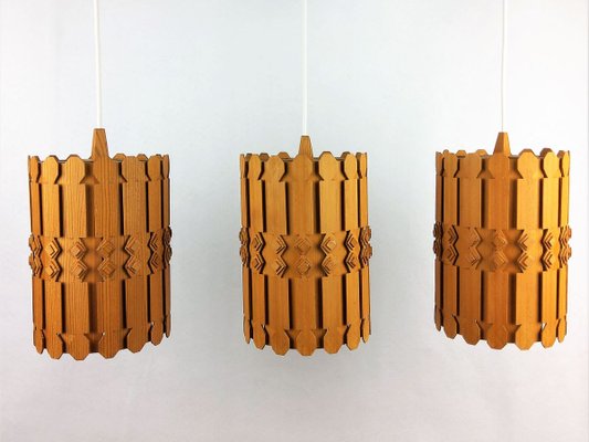 Vintage Scandinavian Pine Ceiling Lamps, 1960s, Set of 3-YBU-699672