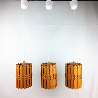 Vintage Scandinavian Pine Ceiling Lamps, 1960s, Set of 3-YBU-699672