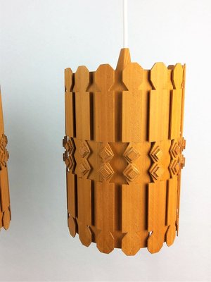 Vintage Scandinavian Pine Ceiling Lamps, 1960s, Set of 3-YBU-699672