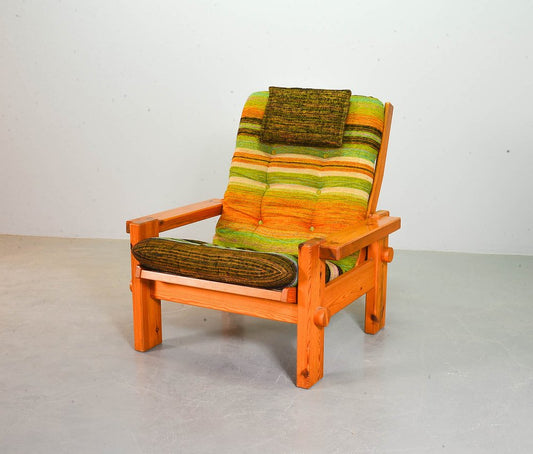 Vintage Scandinavian Pine Lounge Chair by Yngve Ekström, 1970s