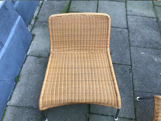 Vintage Scandinavian Rattan and Chromed Steel Lounge Chair and Ottoman Set, 1970s-LCR-569329