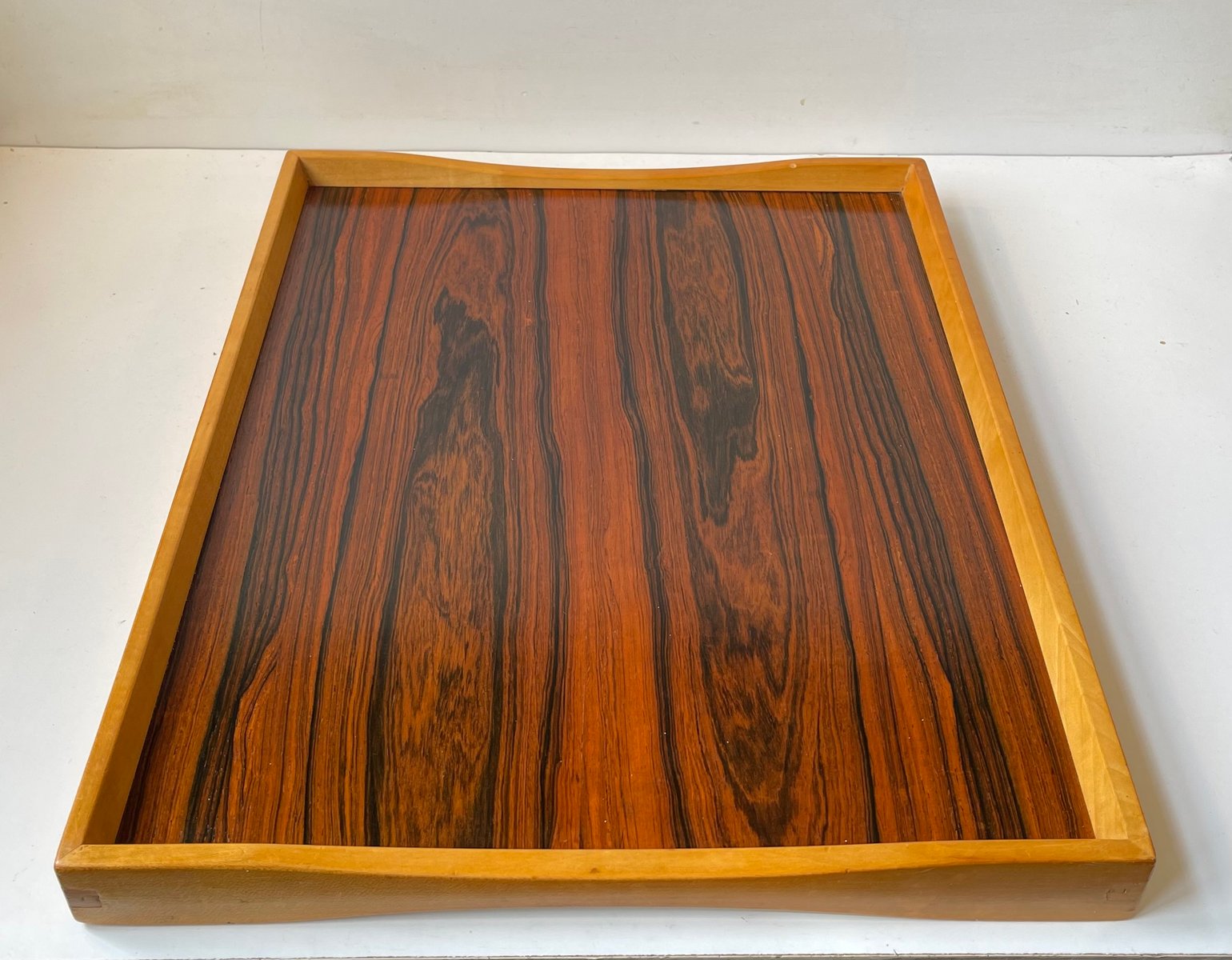 Vintage Scandinavian Turning Tray in Beech and Rosewood, 1970s