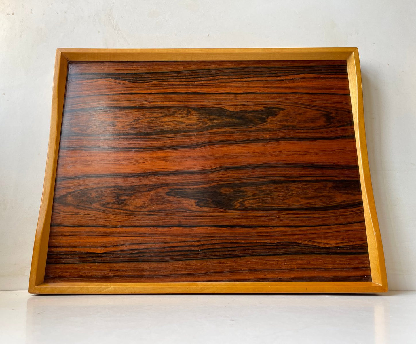 Vintage Scandinavian Turning Tray in Beech and Rosewood, 1970s