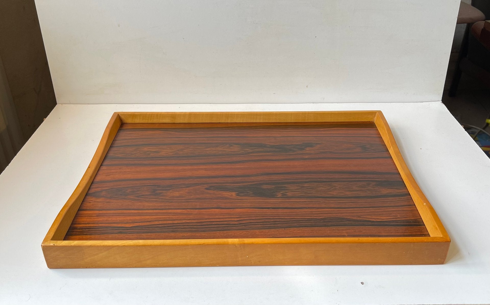 Vintage Scandinavian Turning Tray in Beech and Rosewood, 1970s