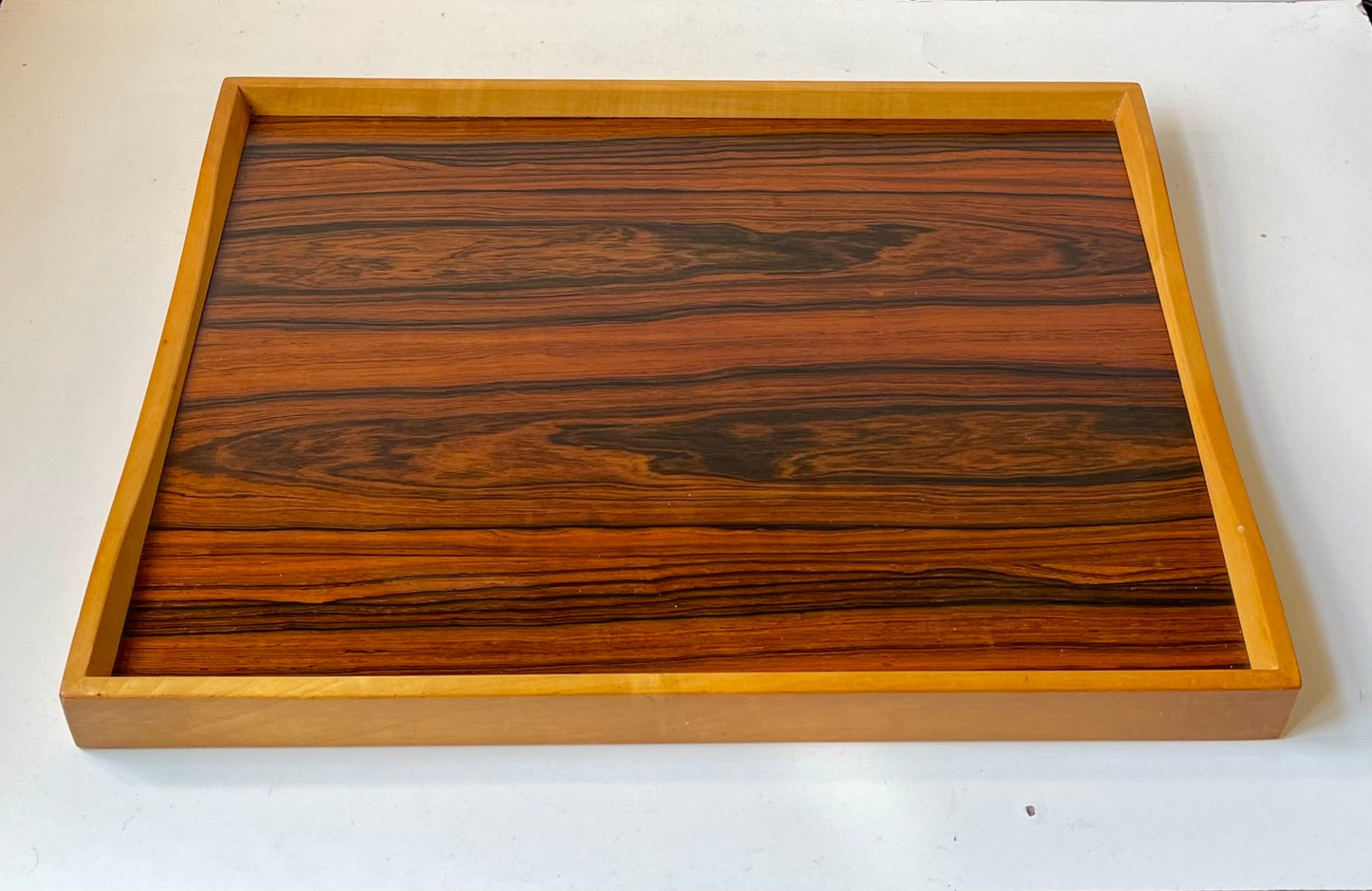 Vintage Scandinavian Turning Tray in Beech and Rosewood, 1970s