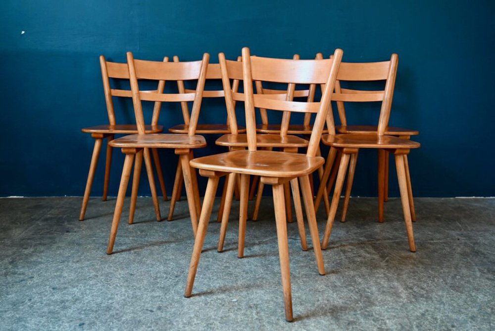 Vintage Scandinavian Wooden Chairs with Compass Legs, 1960s, Set of 6