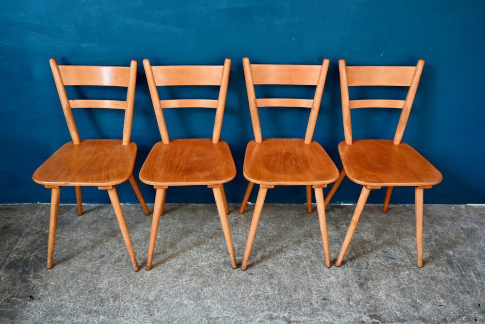 Vintage Scandinavian Wooden Chairs with Compass Legs, 1960s, Set of 6