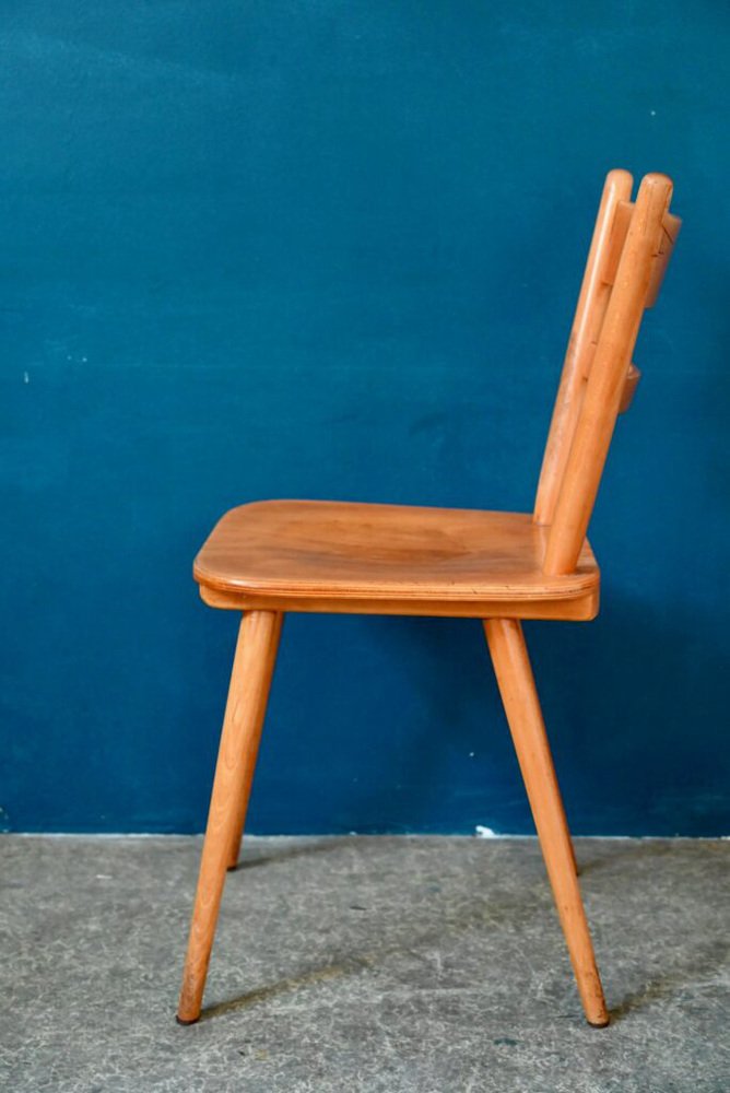 Vintage Scandinavian Wooden Chairs with Compass Legs, 1960s, Set of 6