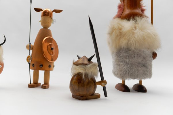 Vintage Scandinavian Wooden Vikings, 1950s, Set of 6-KQB-1820963