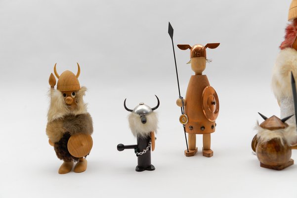 Vintage Scandinavian Wooden Vikings, 1950s, Set of 6-KQB-1820963