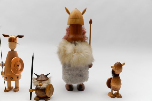 Vintage Scandinavian Wooden Vikings, 1950s, Set of 6-KQB-1820963