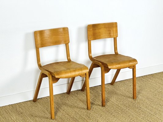 Vintage School Chairs in Beech, 1960, Set of 2-PLK-2022803