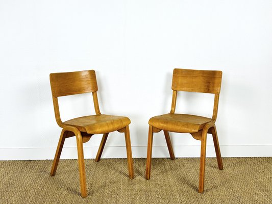 Vintage School Chairs in Beech, 1960, Set of 2-PLK-2022803