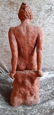 Vintage Seated Female Nude Sculpture in Red-Brown Terracotta, 1992-HOI-1742627