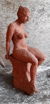 Vintage Seated Female Nude Sculpture in Red-Brown Terracotta, 1992-HOI-1742627