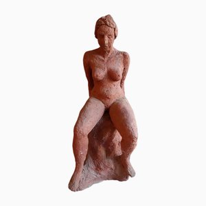 Vintage Seated Female Nude Sculpture in Red-Brown Terracotta, 1992-HOI-1742627