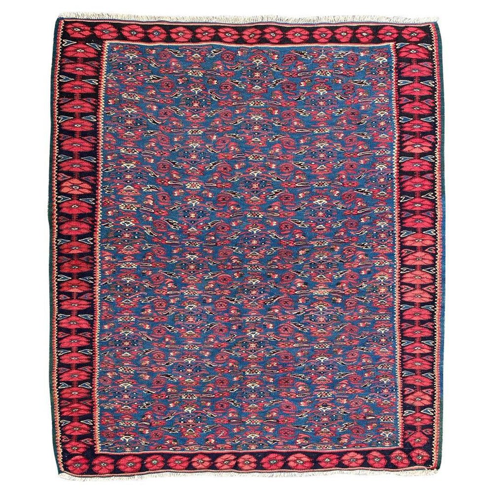 Vintage Senneh Kilim Flat Rug