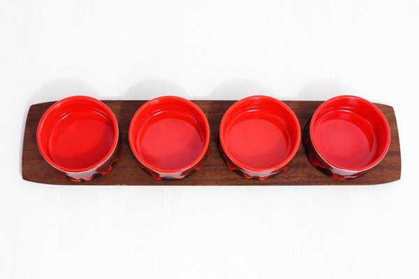 Vintage Service Tray and Ramekins in Teak and Ceramic, 1960s, Set of 5-BQF-1815338