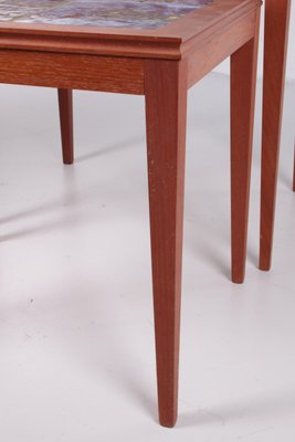 Vintage Set of 3 Side Tables with Blue Tiles, 1960s, Denmark-EZZ-1150870