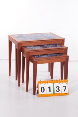 Vintage Set of 3 Side Tables with Blue Tiles, 1960s, Denmark-EZZ-1150870