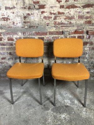 Vintage Side Chairs in Chromed Metal & Yellow Wool, 1970s, Set of 2-RWZ-1327703