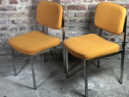 Vintage Side Chairs in Chromed Metal & Yellow Wool, 1970s, Set of 2-RWZ-1327703