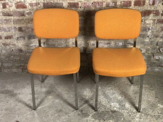 Vintage Side Chairs in Chromed Metal & Yellow Wool, 1970s, Set of 2-RWZ-1327703